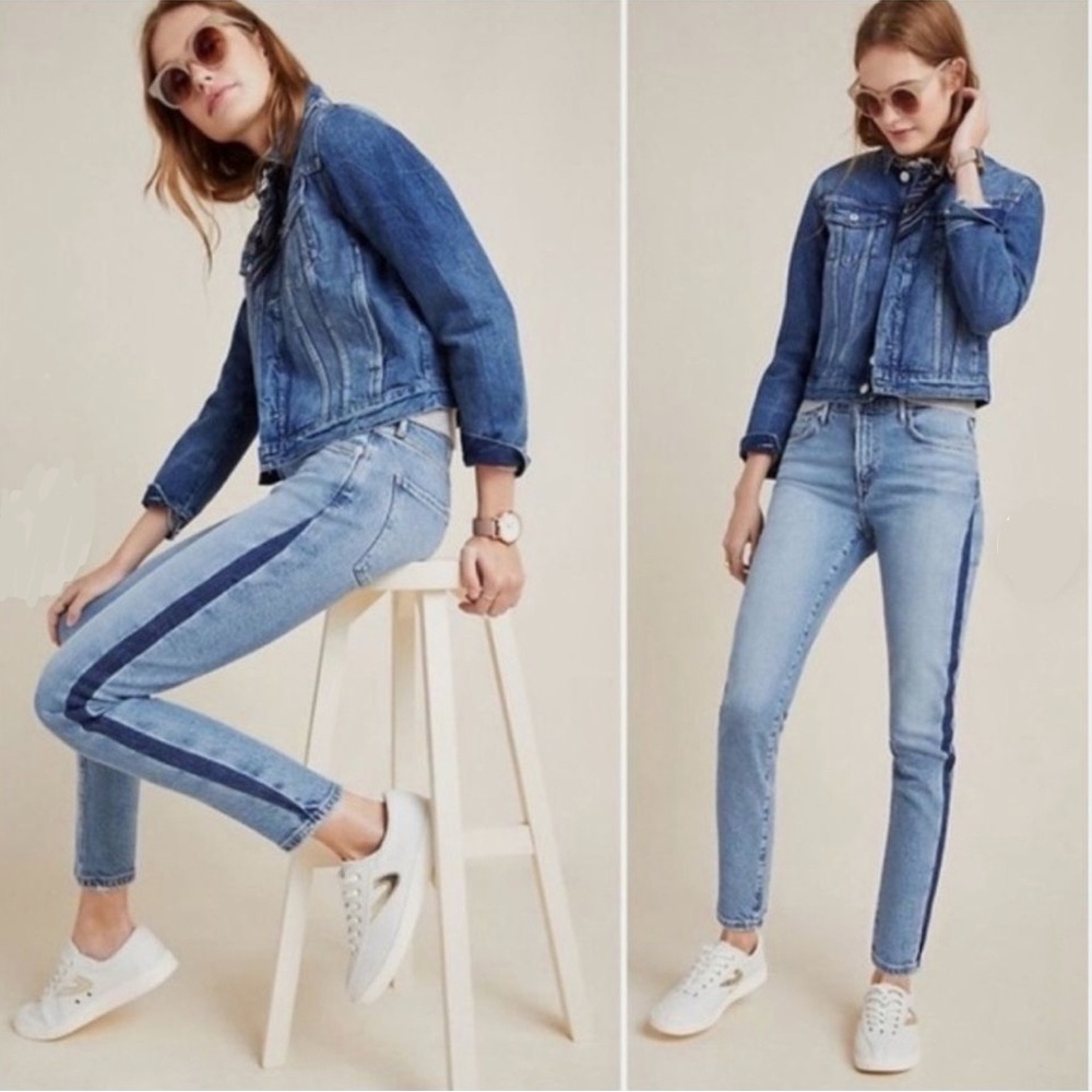 AGOLDE Toni Mid Rise Straight Jeans Blue Contrast Side Panel Size 30